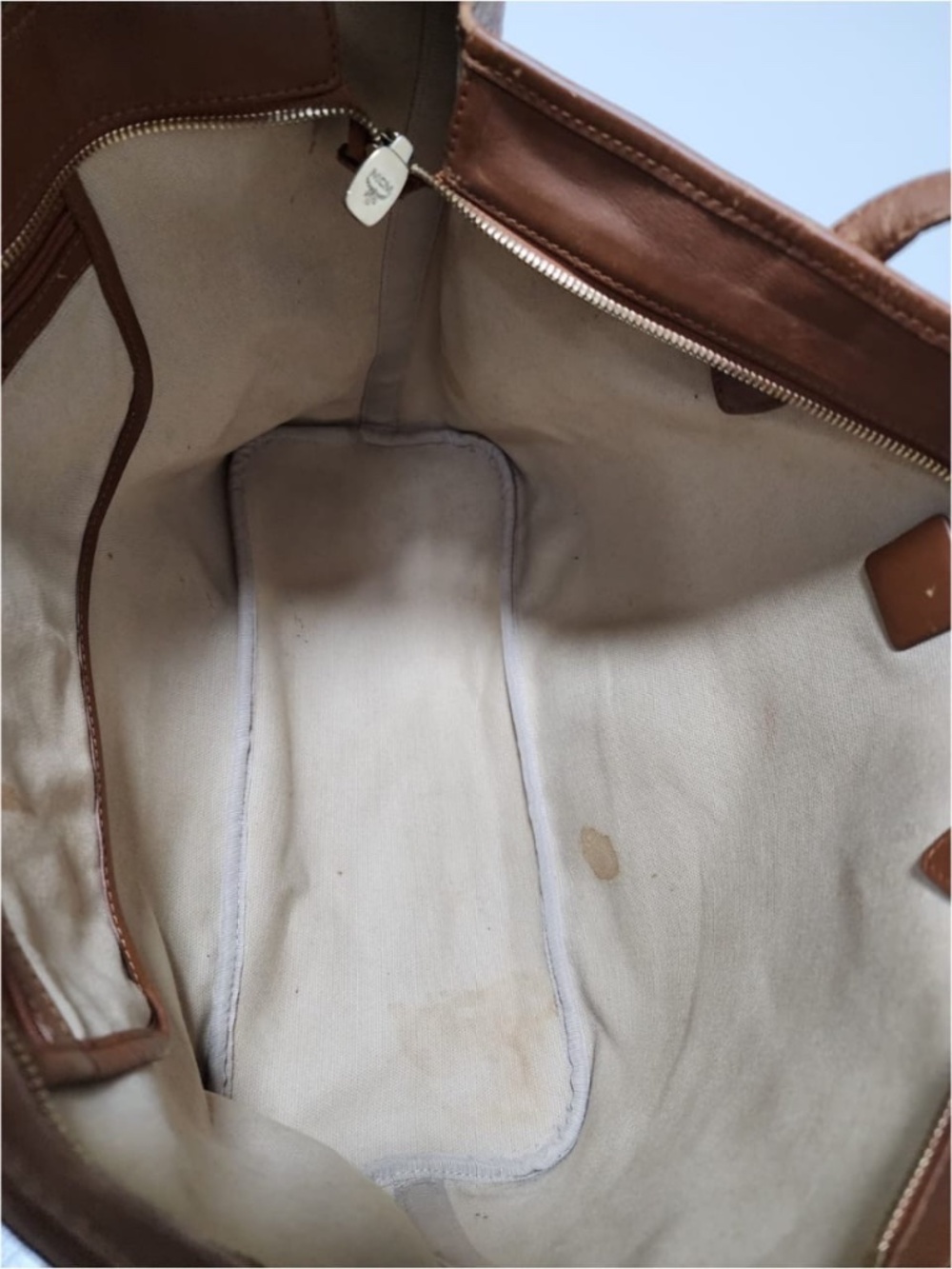 Authentic MCM Visetos Striped Shopper Tote Bag Cognac - Picture 5 of 14